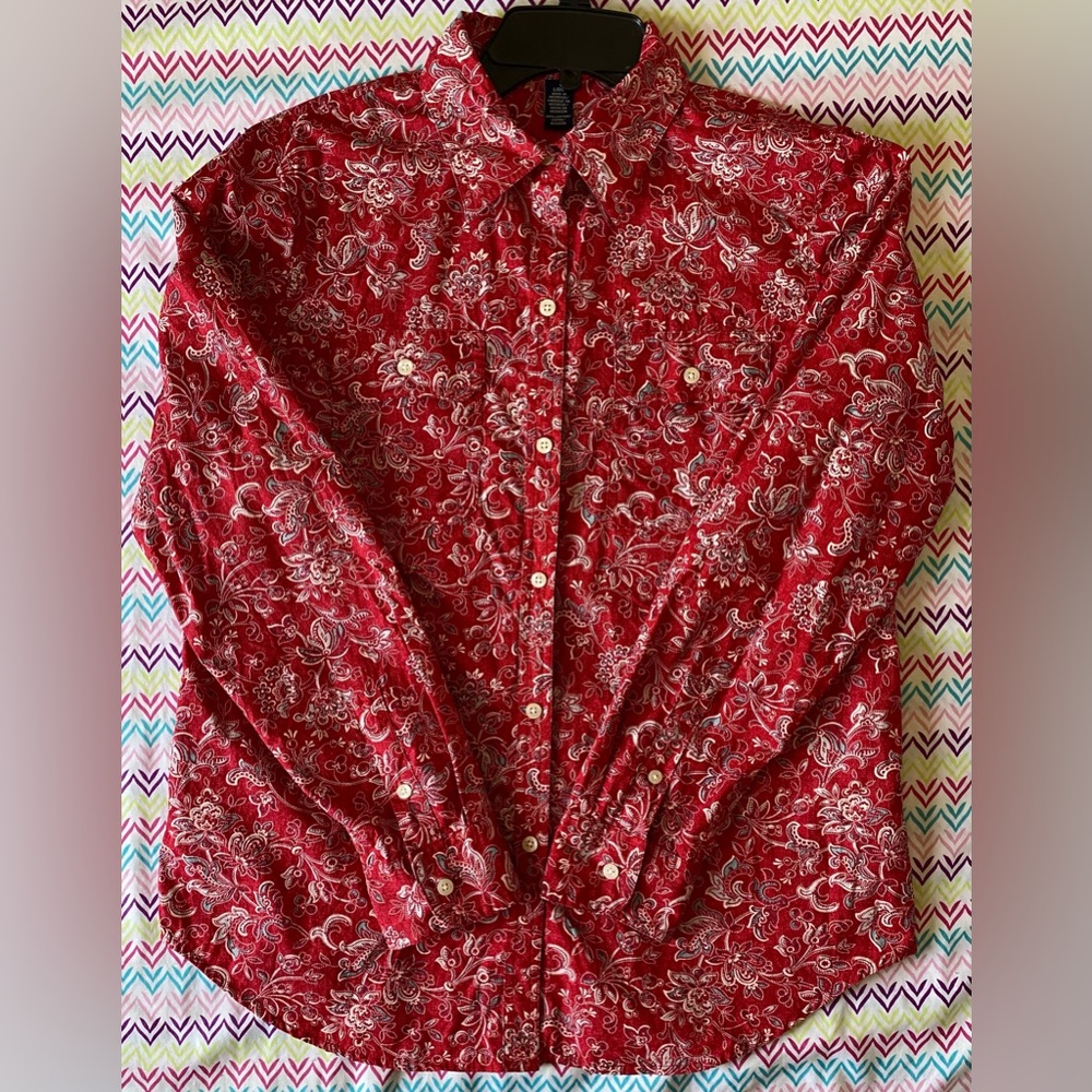 Red Paisley Button-Up Shirt